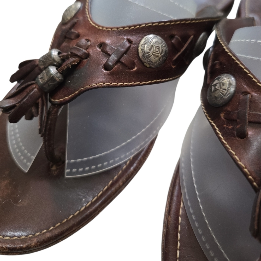 Cole Haan Leather Thong Sandals Flip-flops 10.5 Silver Accents Tassels - Picture 5 of 10